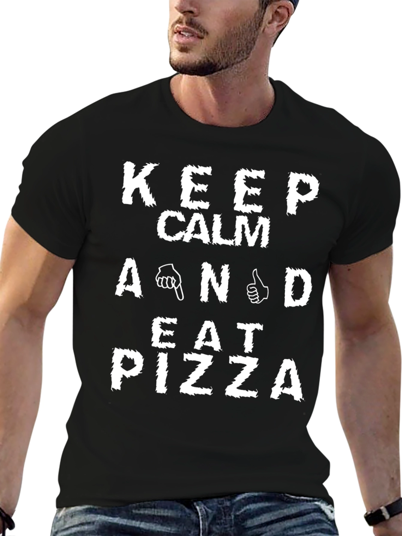 Keep Calm and Eat Pizza Black Graphic Tee