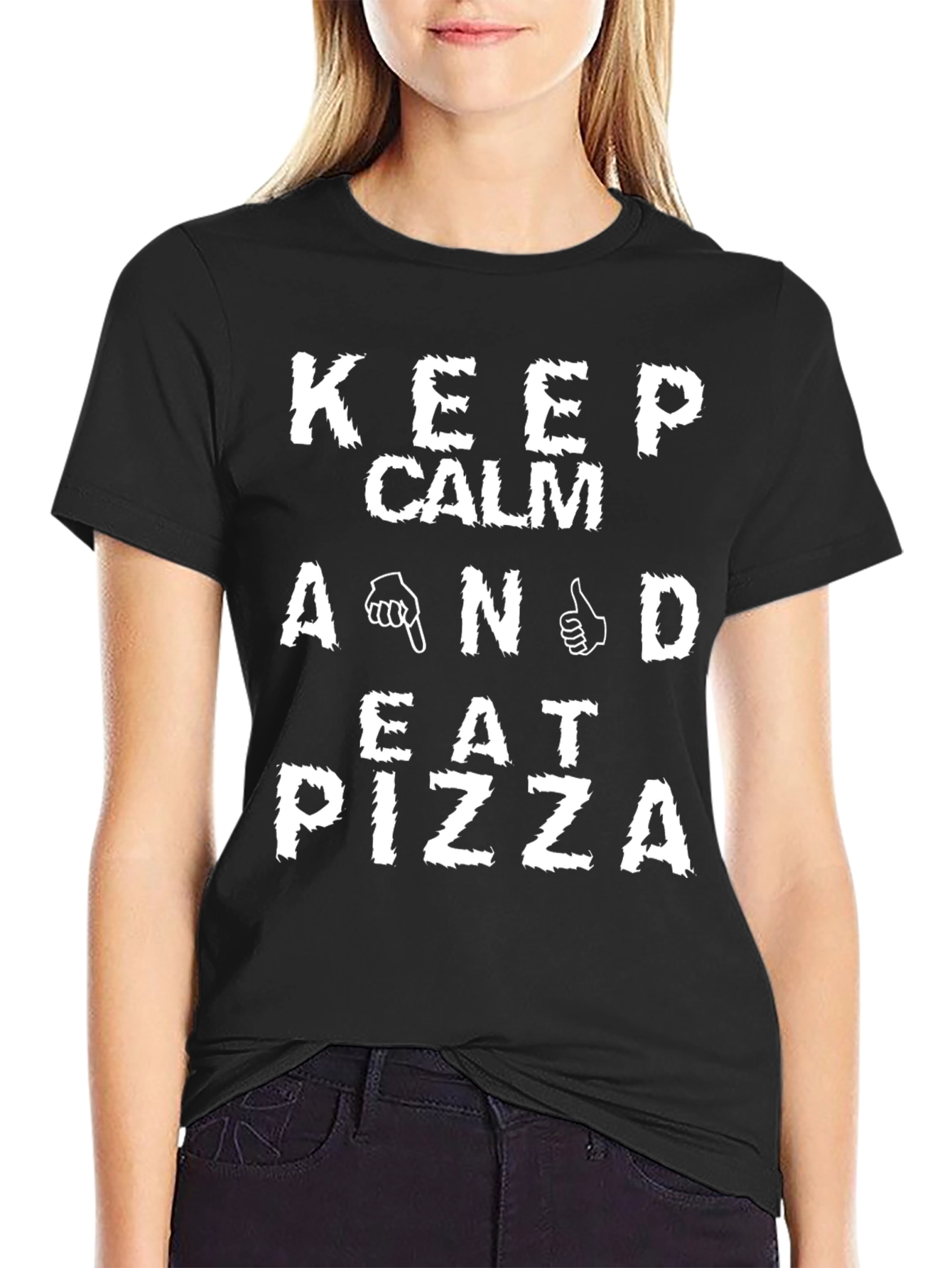 Keep Calm and Eat Pizza Black Graphic Tee