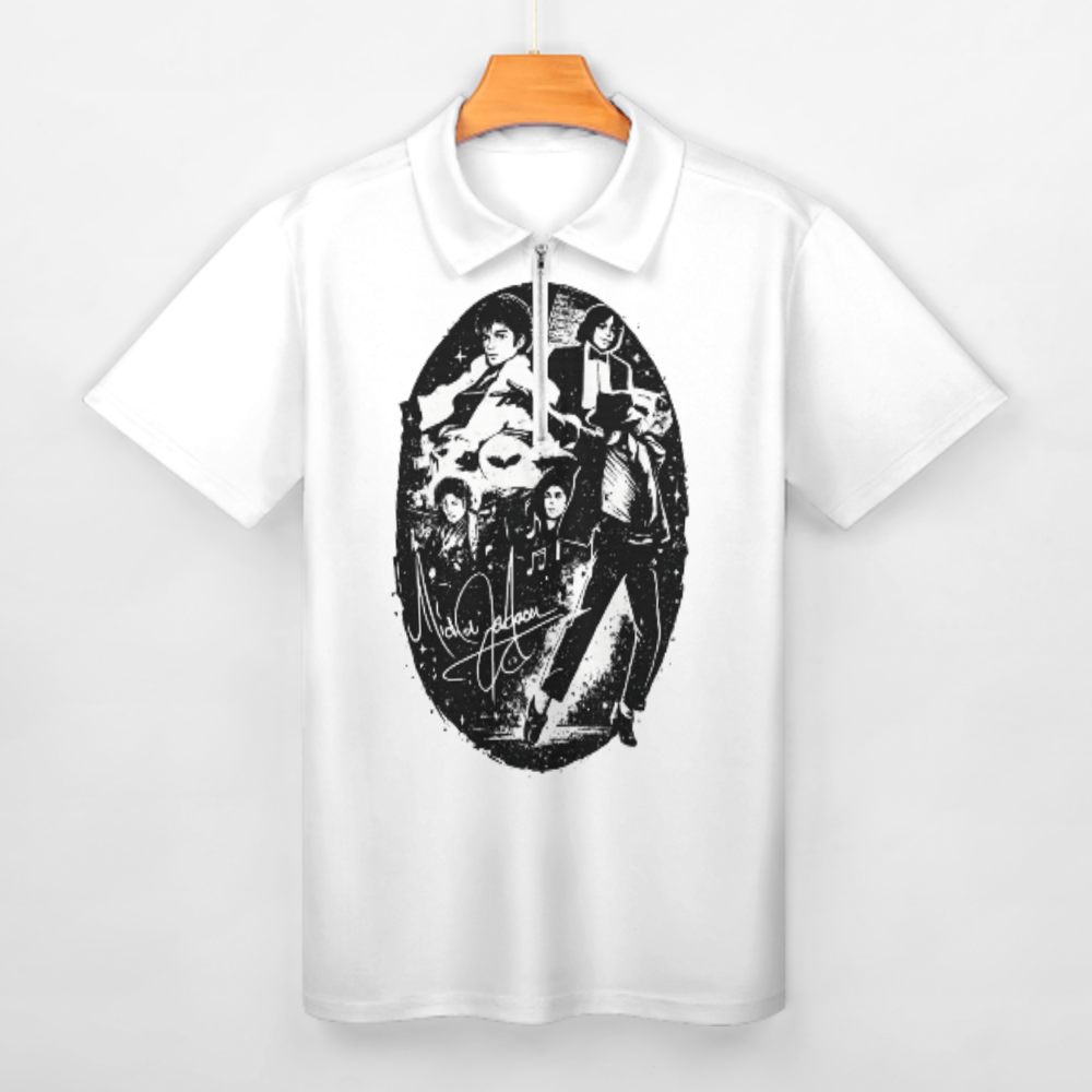 Vintage Pop Star Graphic Polo Shirt – Retro Music Inspired Zip Collar Tee for Men & Women(z165)
