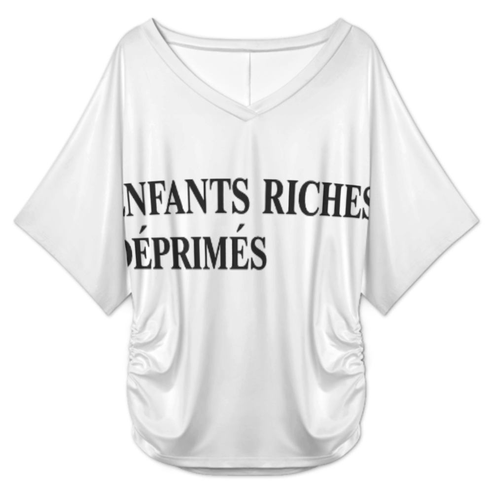 Women’s V-Neck Ruched Side Graphic T-Shirt – Soft Casual Fashion Tee for Everyday Wear(z141)