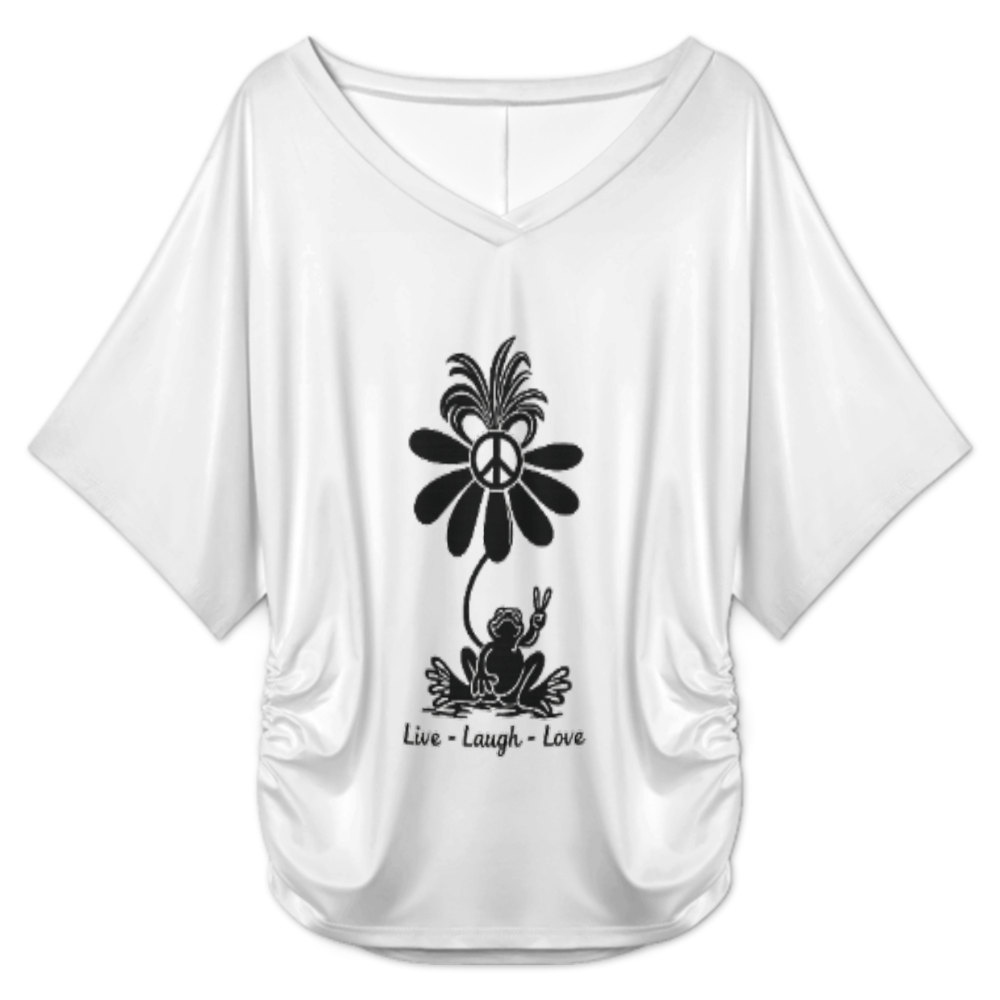 Women’s Peace Flower Frog Graphic V-Neck Tee – Retro Hippie Casual Shirt(z144)