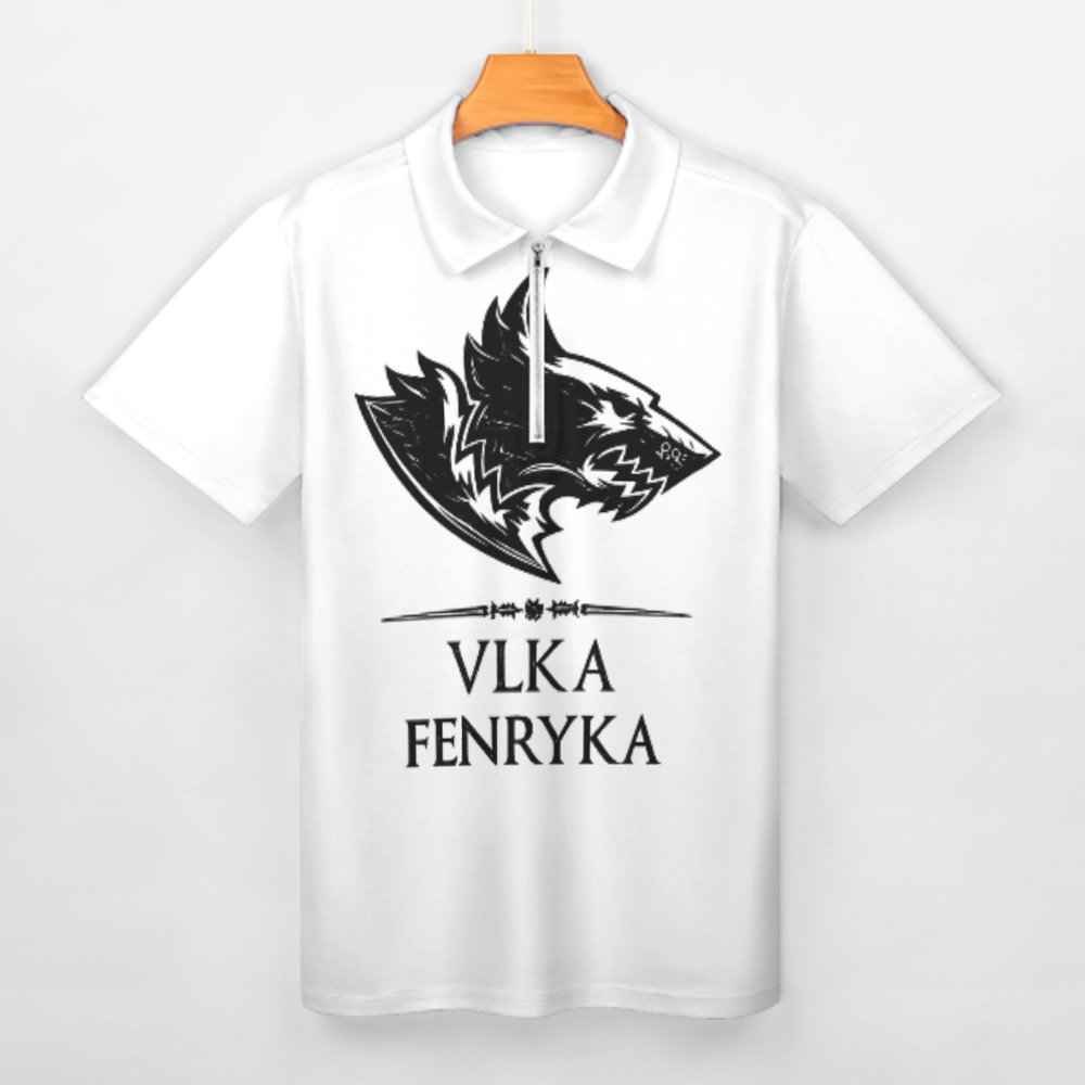 VLKA FENRYKA Viking Wolf Polo Shirt – Nordic Warrior Graphic Zip Collar Tee for Men(z162)