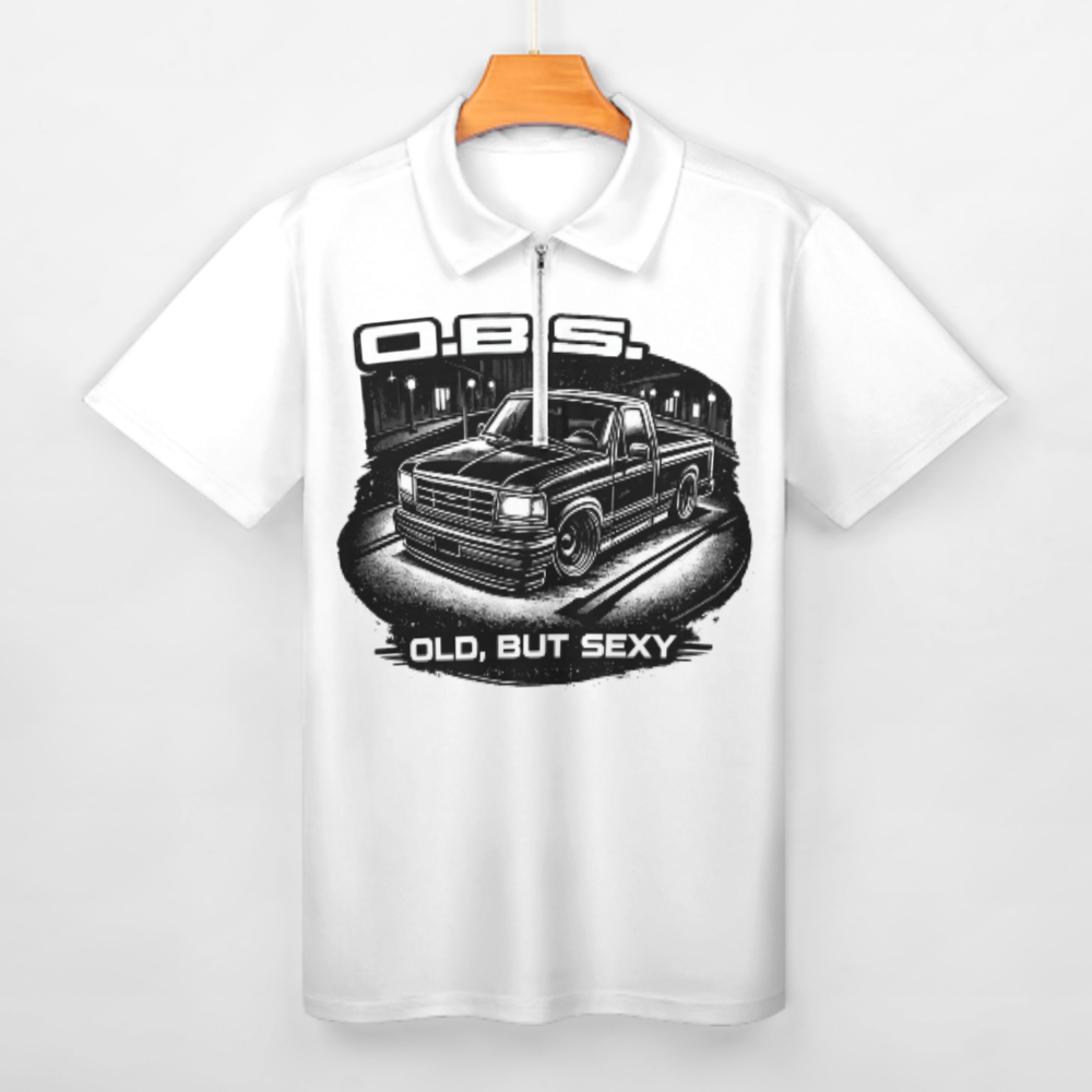 OBS Truck Graphic Polo Shirt – Old But Sexy Retro Pickup Zip Collar Tee for Truck Lovers(z166)