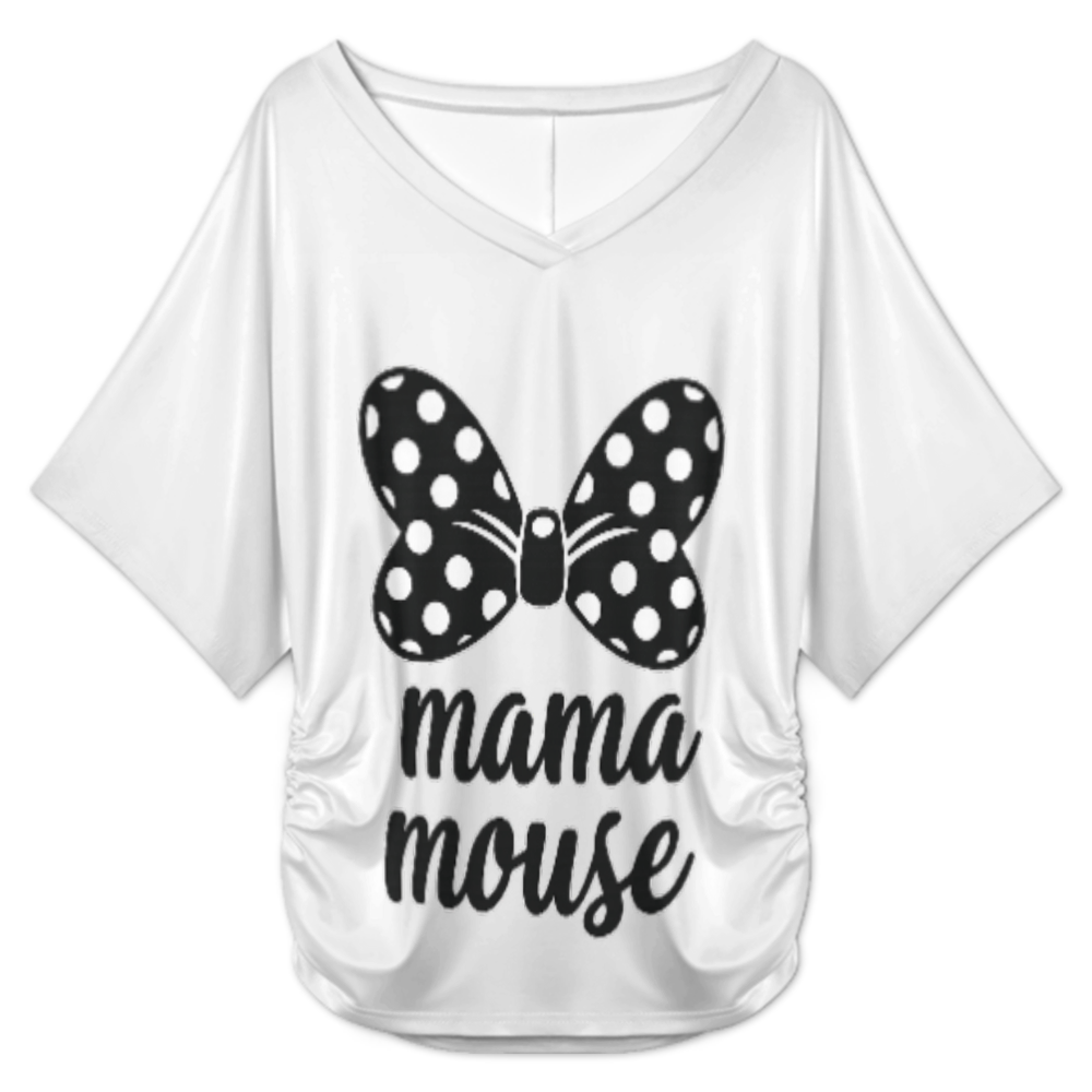Mama Mouse Polka Dot Bow V-Neck T-Shirt – Cute Family Graphic Casual Women’s Tee(z146)