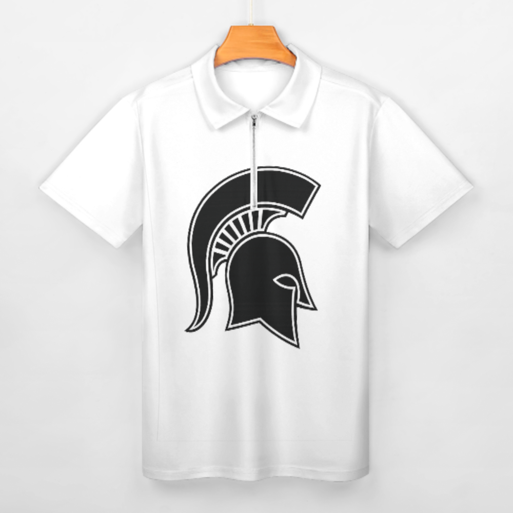Spartan Helmet Polo Shirt – Warrior Graphic Zip Collar Tee for Men & Women(z167)