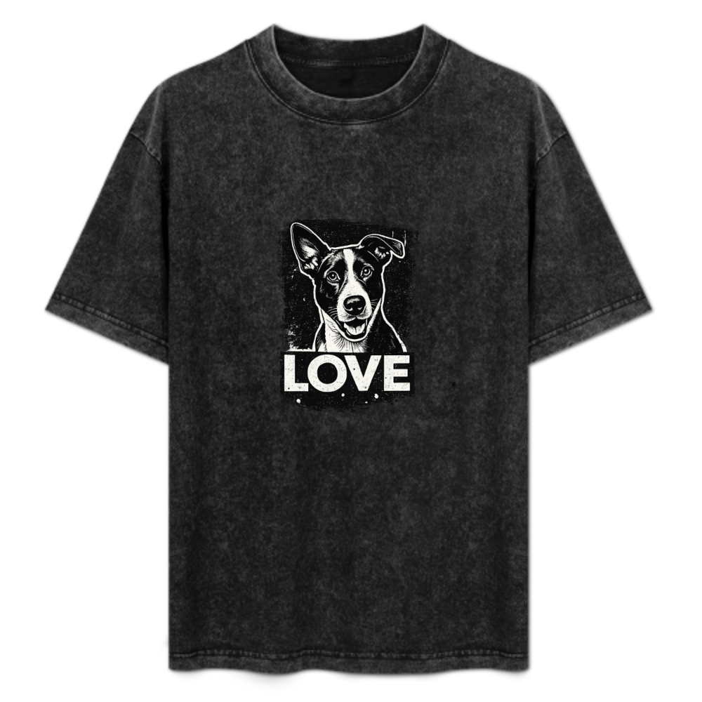 Love Dog Graphic Vintage Washed T-Shirt | Cute Pet Lover Streetwear Tee(z116)