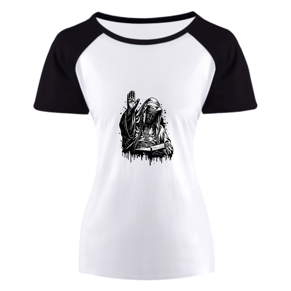 Gothic Prayer Graphic Women's Raglan T-Shirt | Vintage Streetwear Cotton Tee(z102)