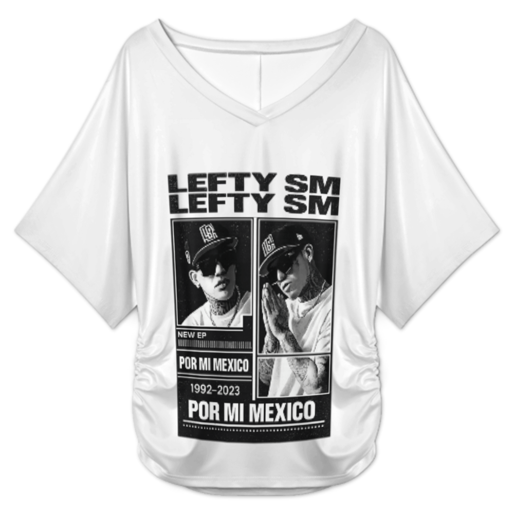 Lefty SM Por Mi Mexico Graphic V-Neck T-Shirt – Vintage Rap Tribute Casual Women’s Tee(z149)