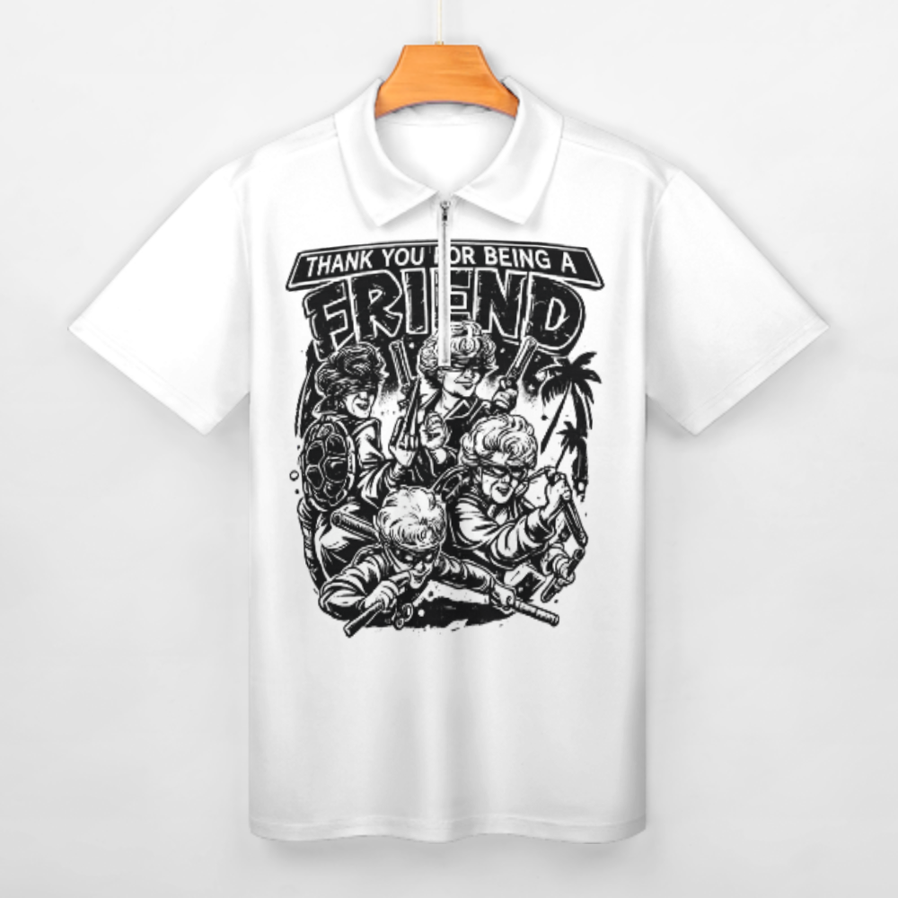 Thank You For Being A Friend Graphic Polo Shirt – Retro Action Grandma Zip Tee for Men & Women(z168)