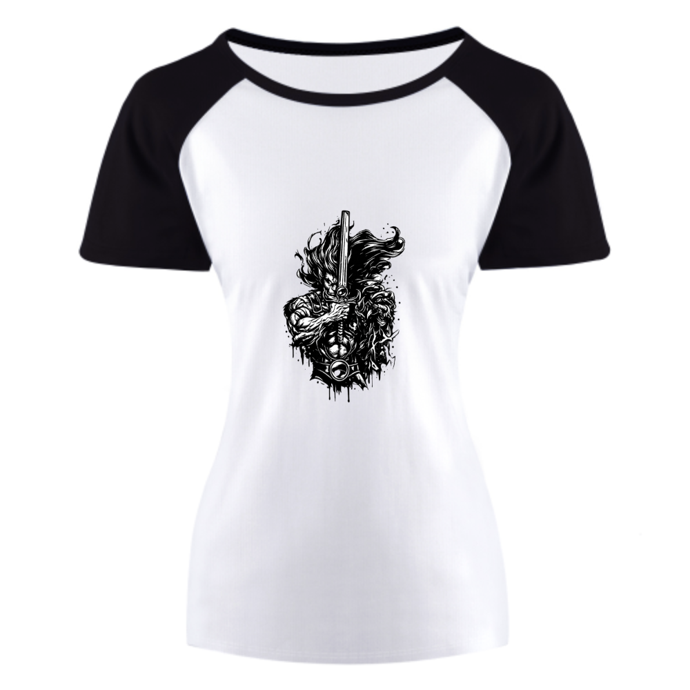 Fantasy Warrior Sword Graphic Women's Raglan T-Shirt | Dark Streetwear Anime Tee(z105)