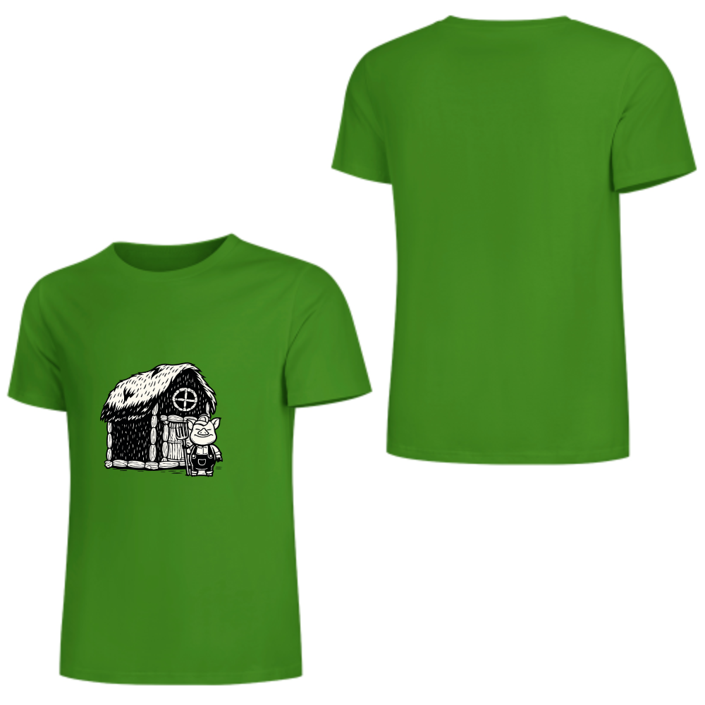 Funny Little Pig House T-Shirt | Cartoon Farm Graphic Tee(z127)