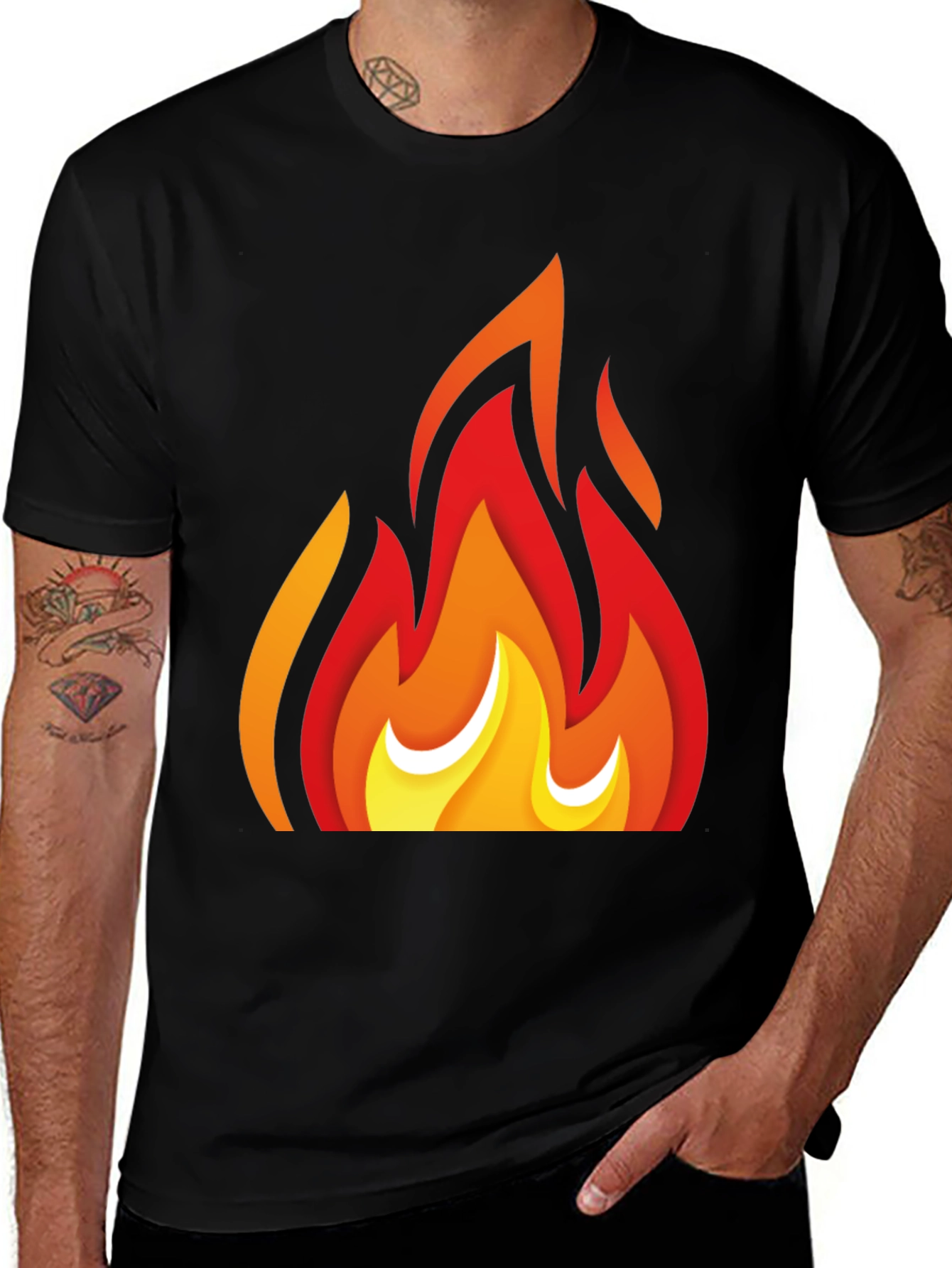 Fiery Graphic Tee - Bold Flame Design Black T-Shirt