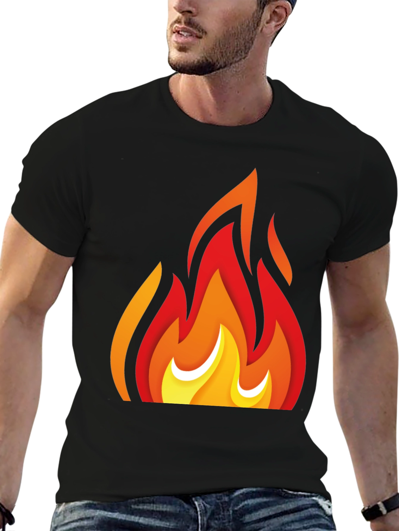 Fiery Graphic Tee - Bold Flame Design Black T-Shirt