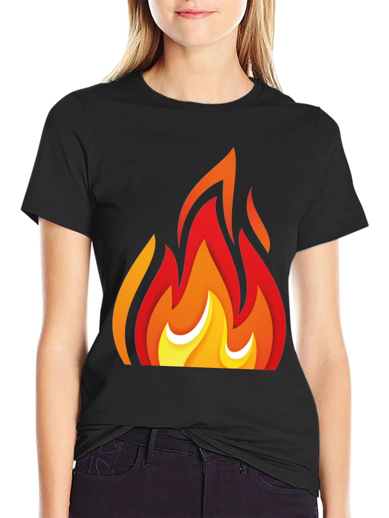 Fiery Graphic Tee - Bold Flame Design Black T-Shirt