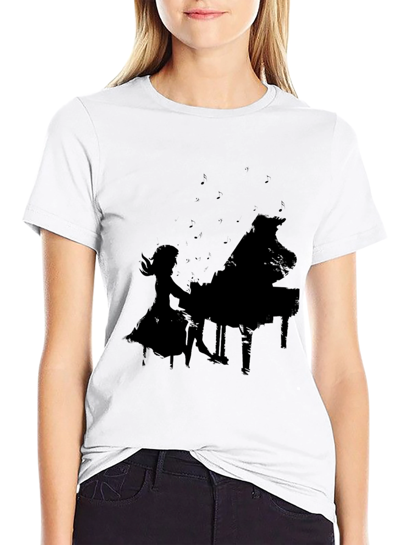 Piano Player Graphic Tee - Black Cotton T-Shirt
