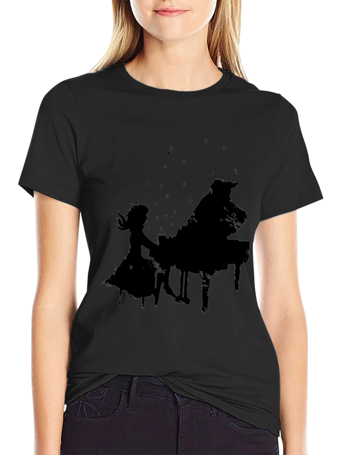 Piano Player Graphic Tee - Black Cotton T-Shirt