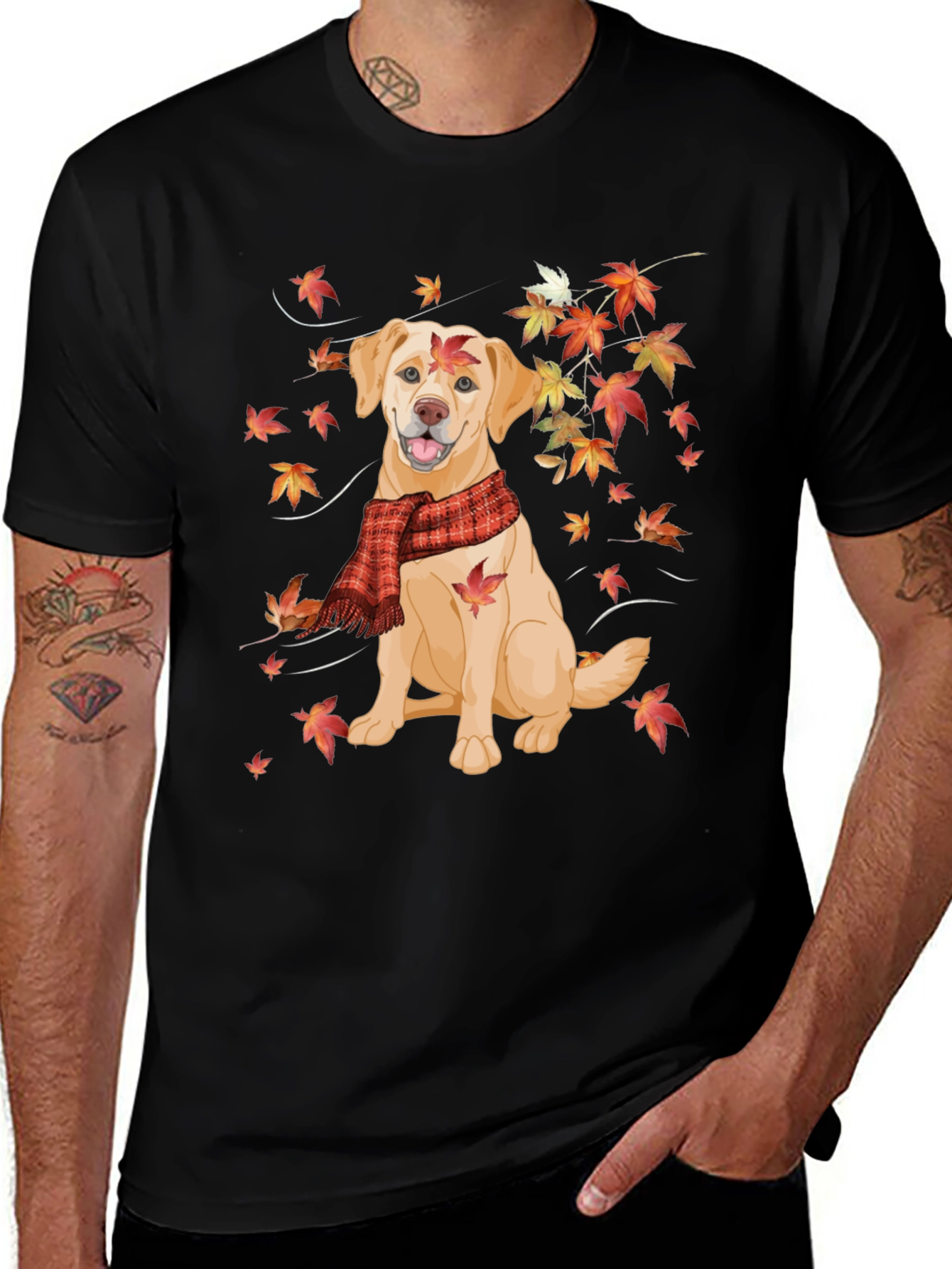 Autumn Dog Graphic Tee - Labrador in Scarf