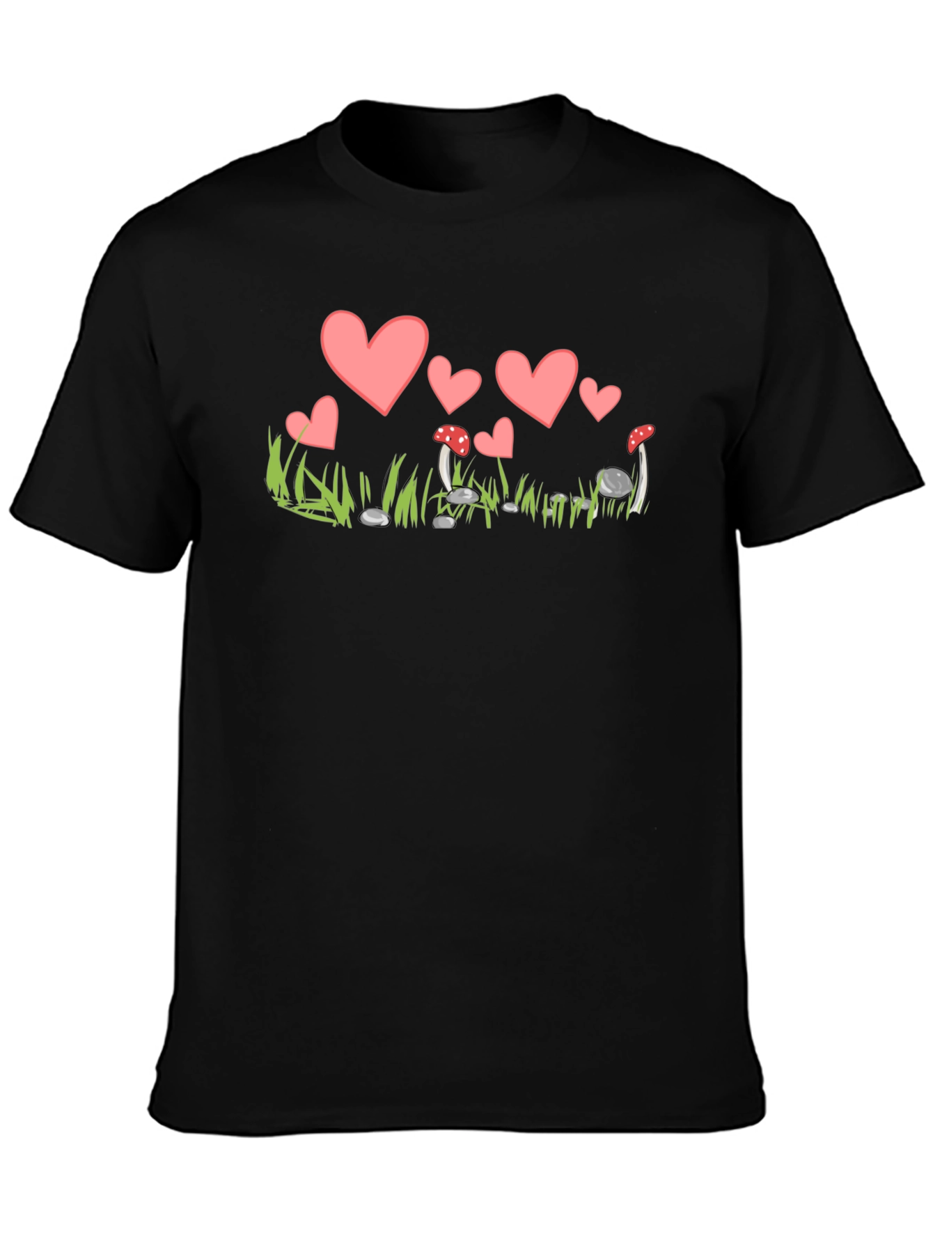 Heart and Mushroom T-Shirt - Whimsical Design