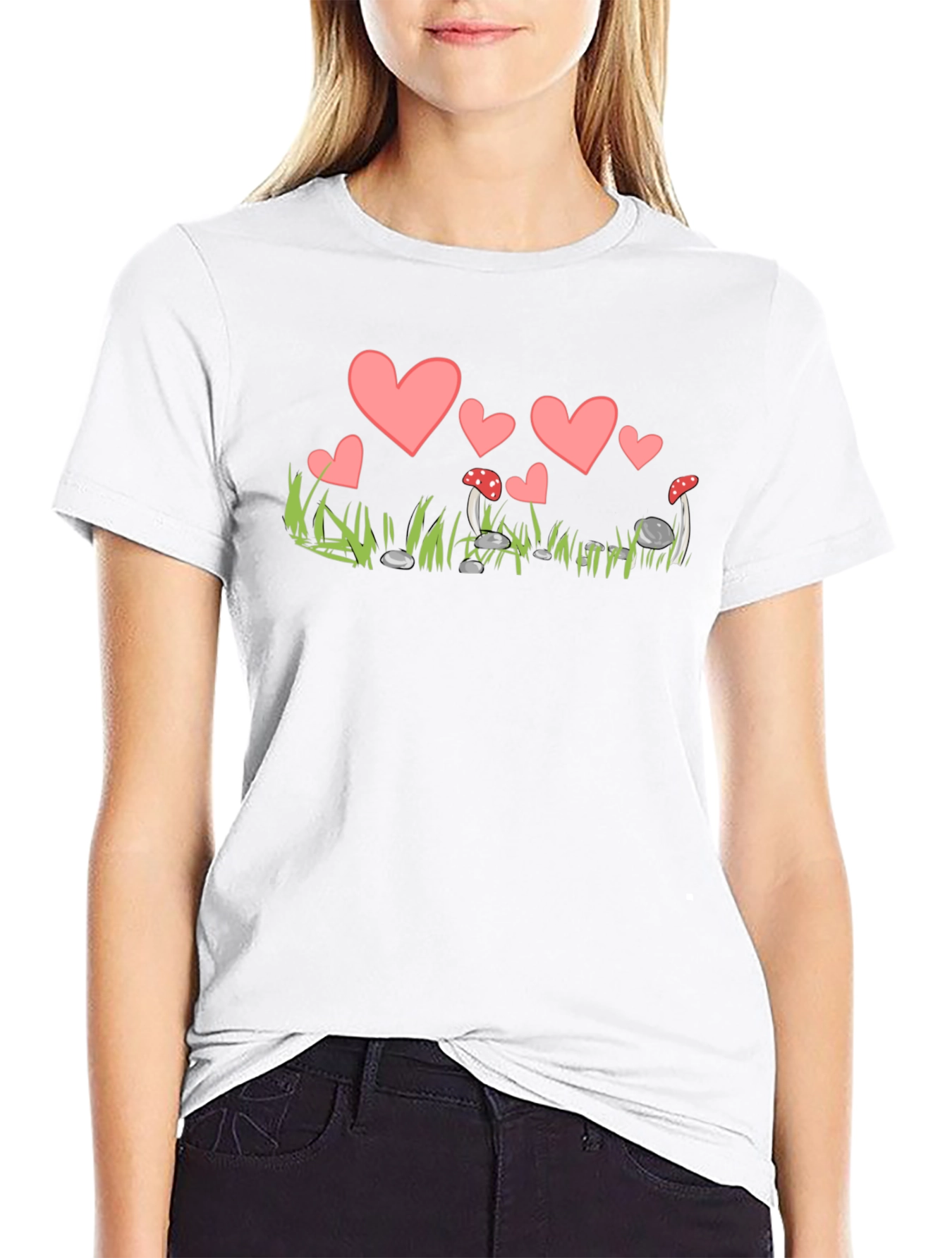 Heart and Mushroom T-Shirt - Whimsical Design