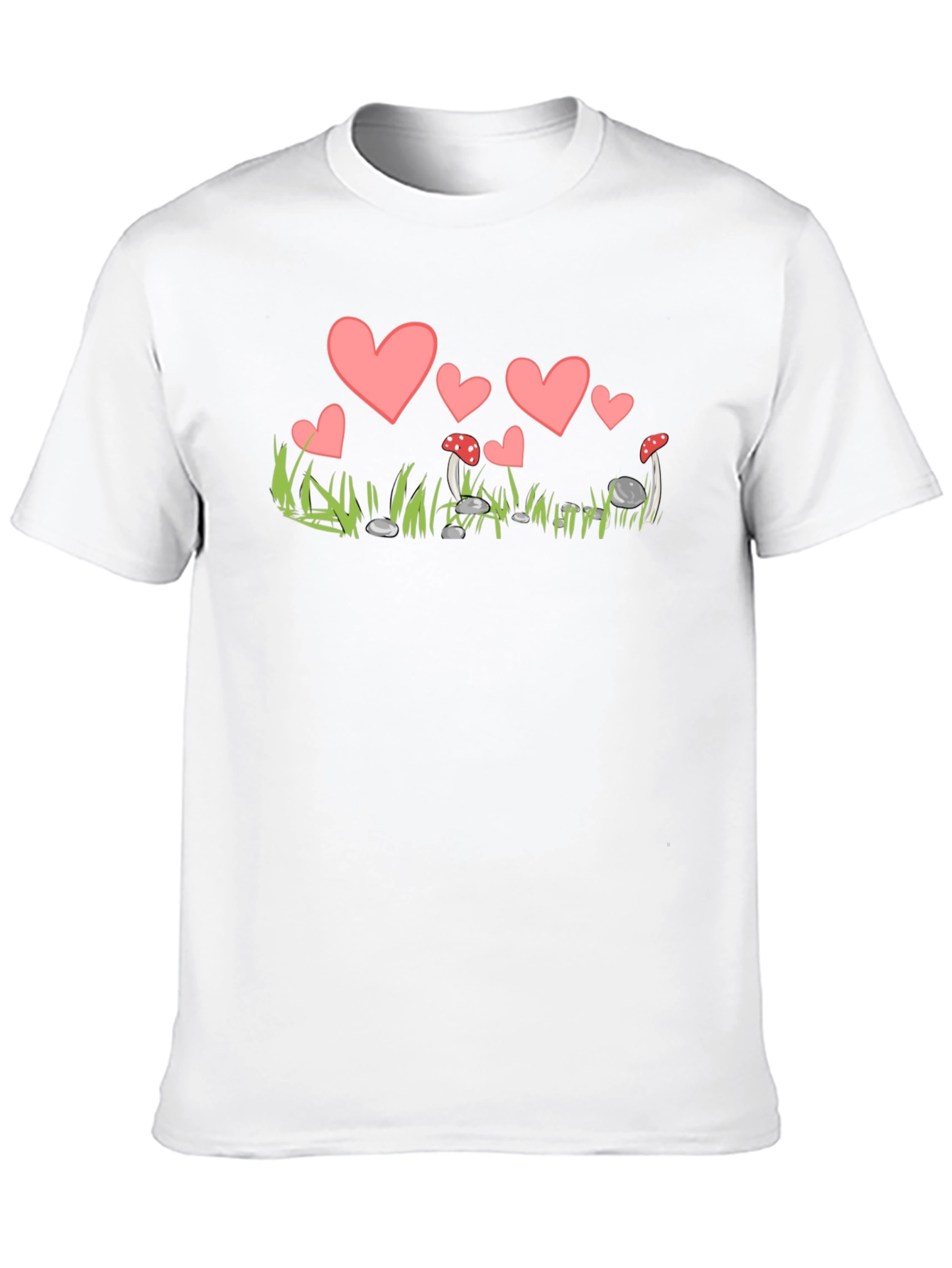 Heart and Mushroom T-Shirt - Whimsical Design