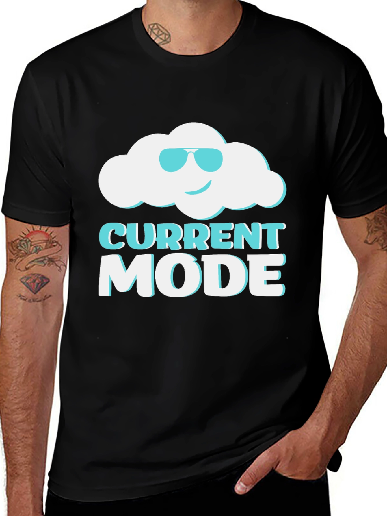 Current Mood Cloud Graphic Tee - Black Cotton T-Shirt