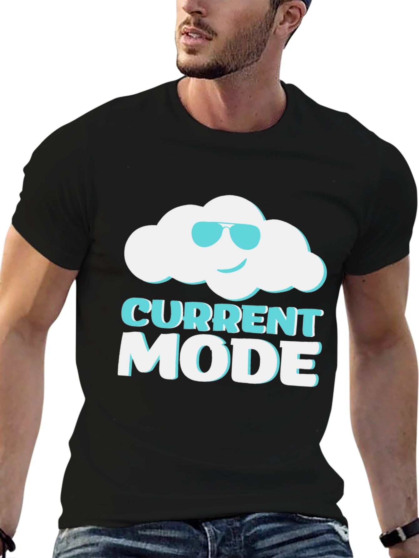 Current Mood Cloud Graphic Tee - Black Cotton T-Shirt