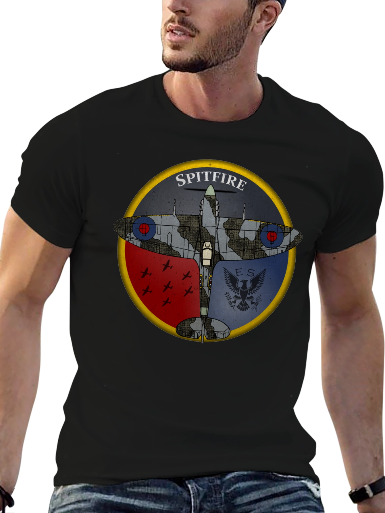 Spitfire Plane Graphic Black T-Shirt