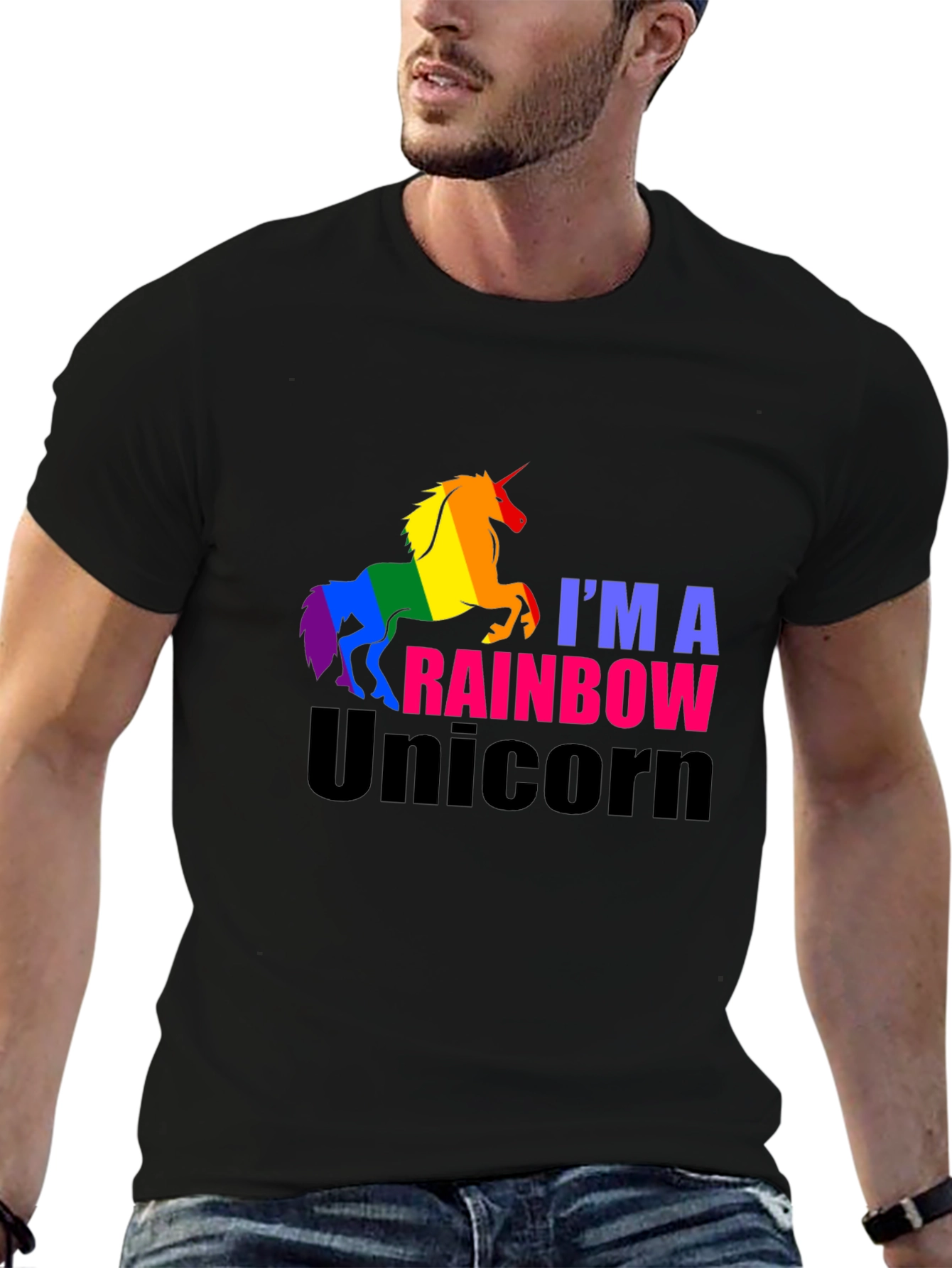 Rainbow Unicorn Graphic Tee - Black