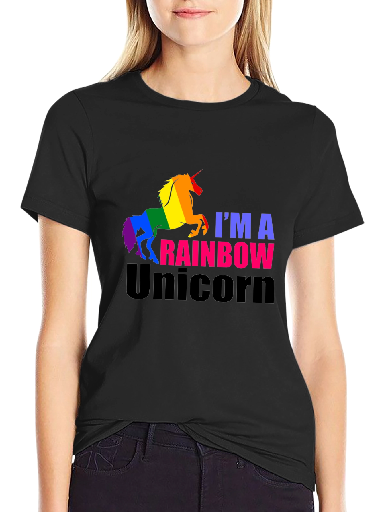 Rainbow Unicorn Graphic Tee - Black