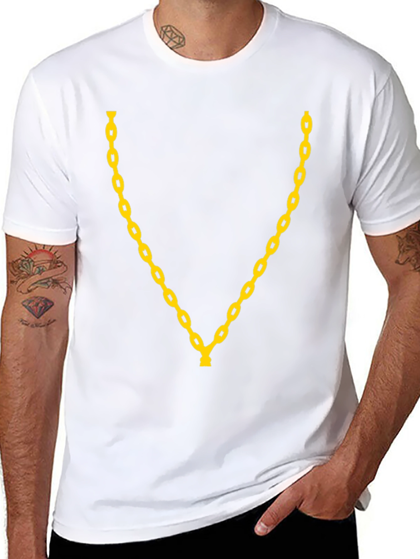 Chain Graphic Tee - Stylish Black Crew Neck T-Shirt