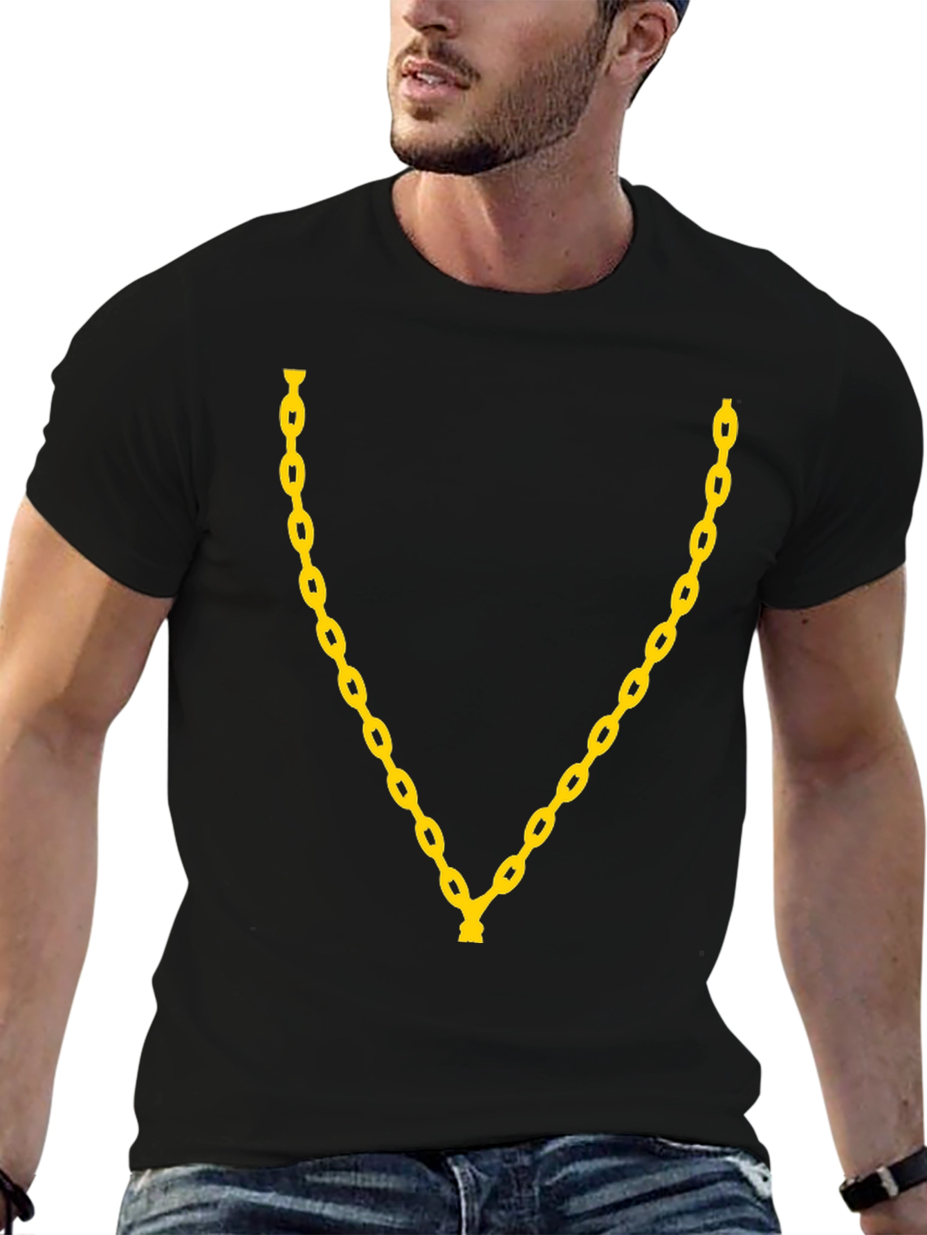 Chain Graphic Tee - Stylish Black Crew Neck T-Shirt