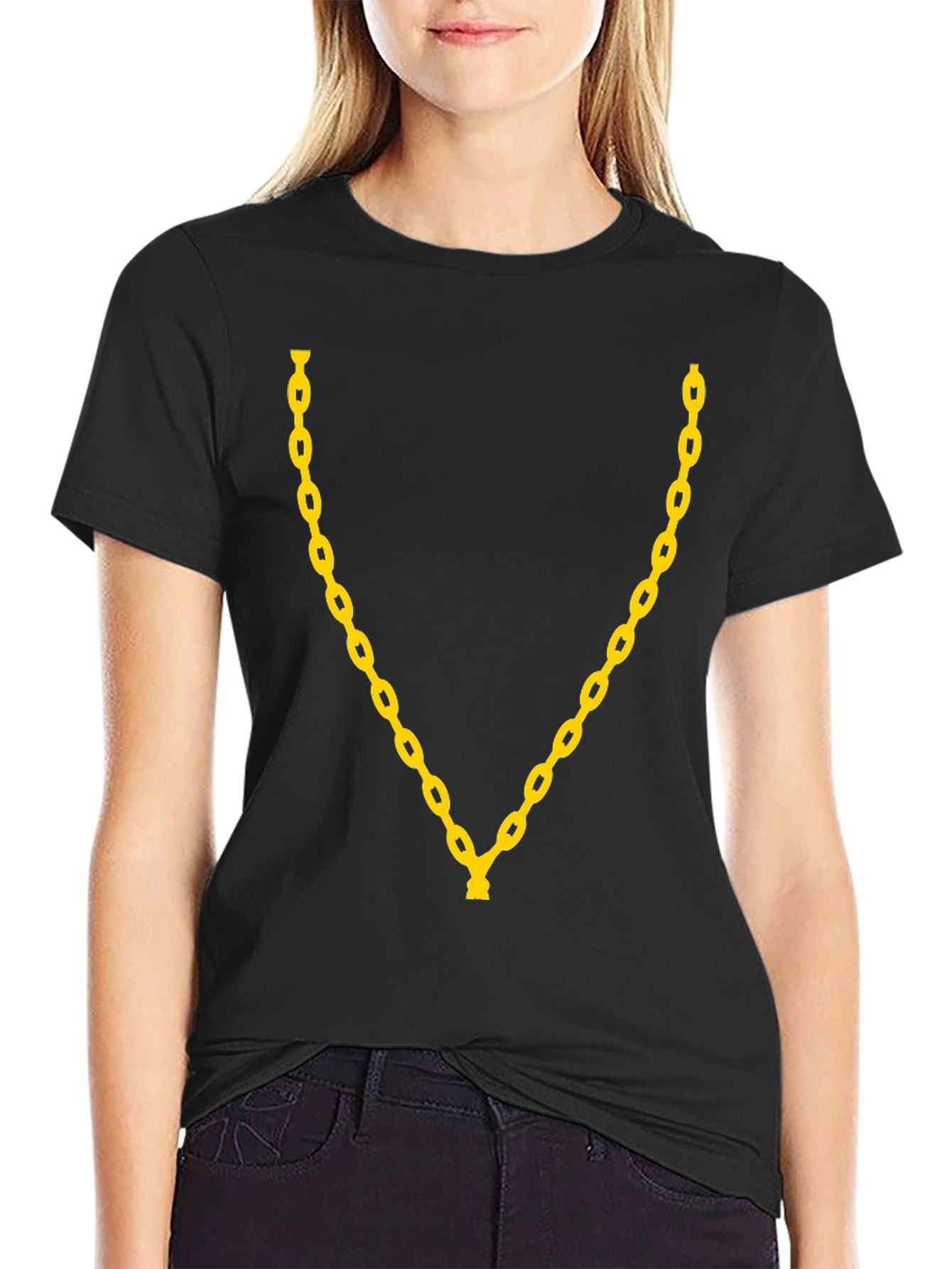 Chain Graphic Tee - Stylish Black Crew Neck T-Shirt