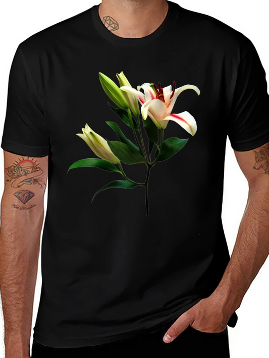 Floral Lily Print Black T-Shirt