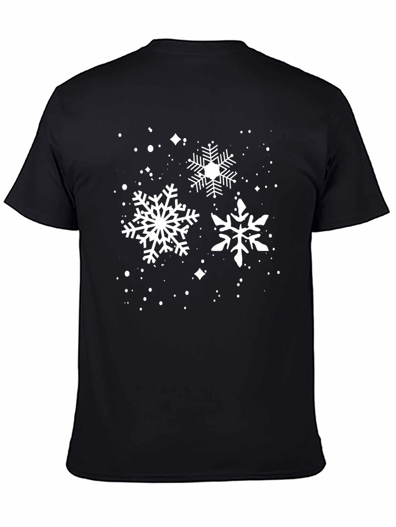 Snowflake Print T-Shirt - Black Casual Tee