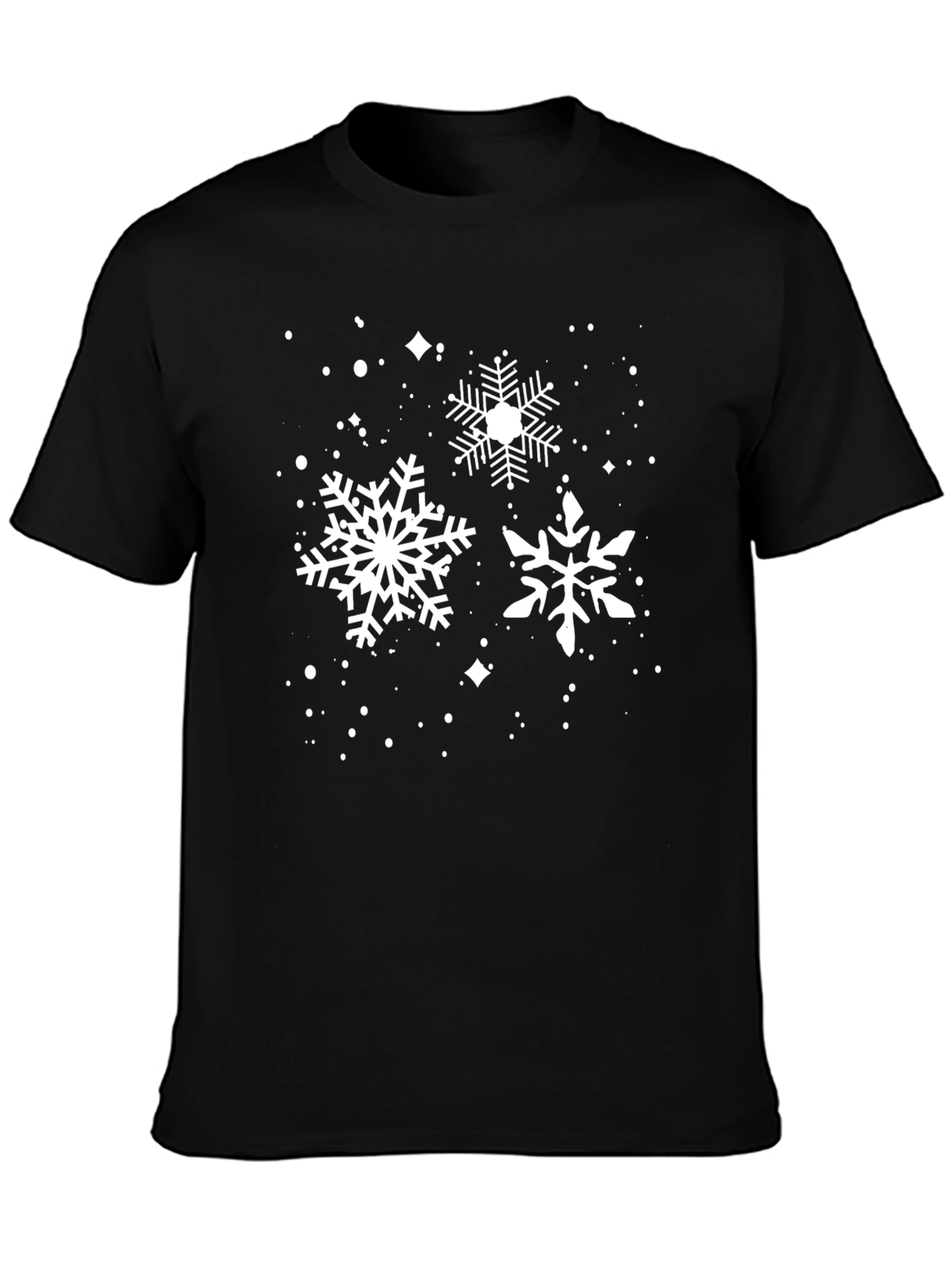 Snowflake Print T-Shirt - Black Casual Tee
