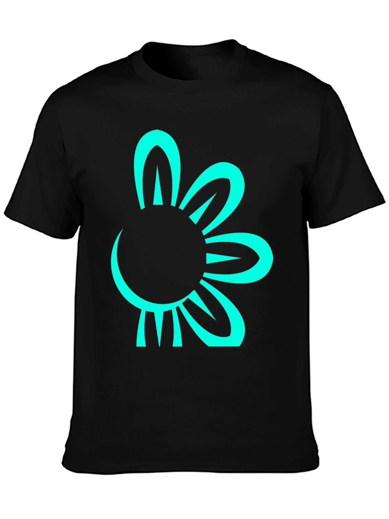 Black T-Shirt with Teal Flower Graphic