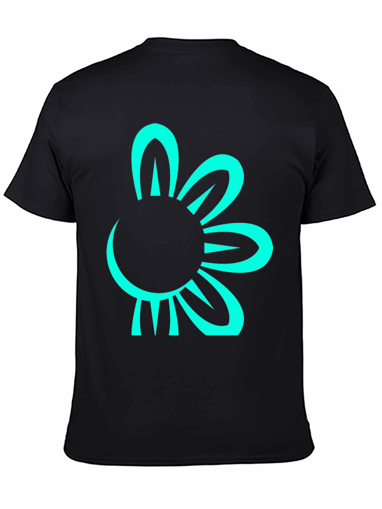 Black T-Shirt with Teal Flower Graphic