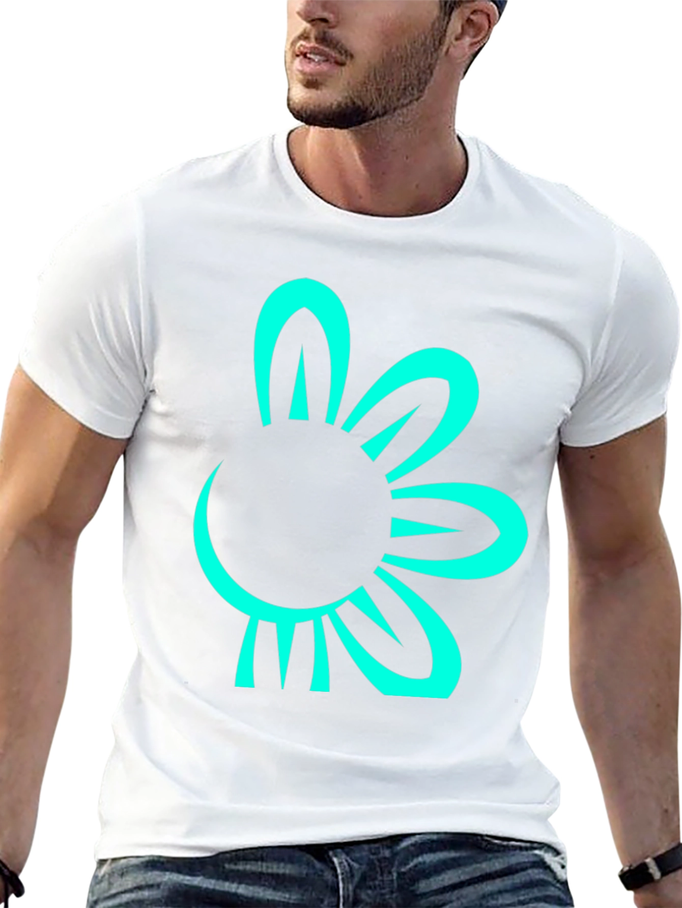 Black T-Shirt with Teal Flower Graphic