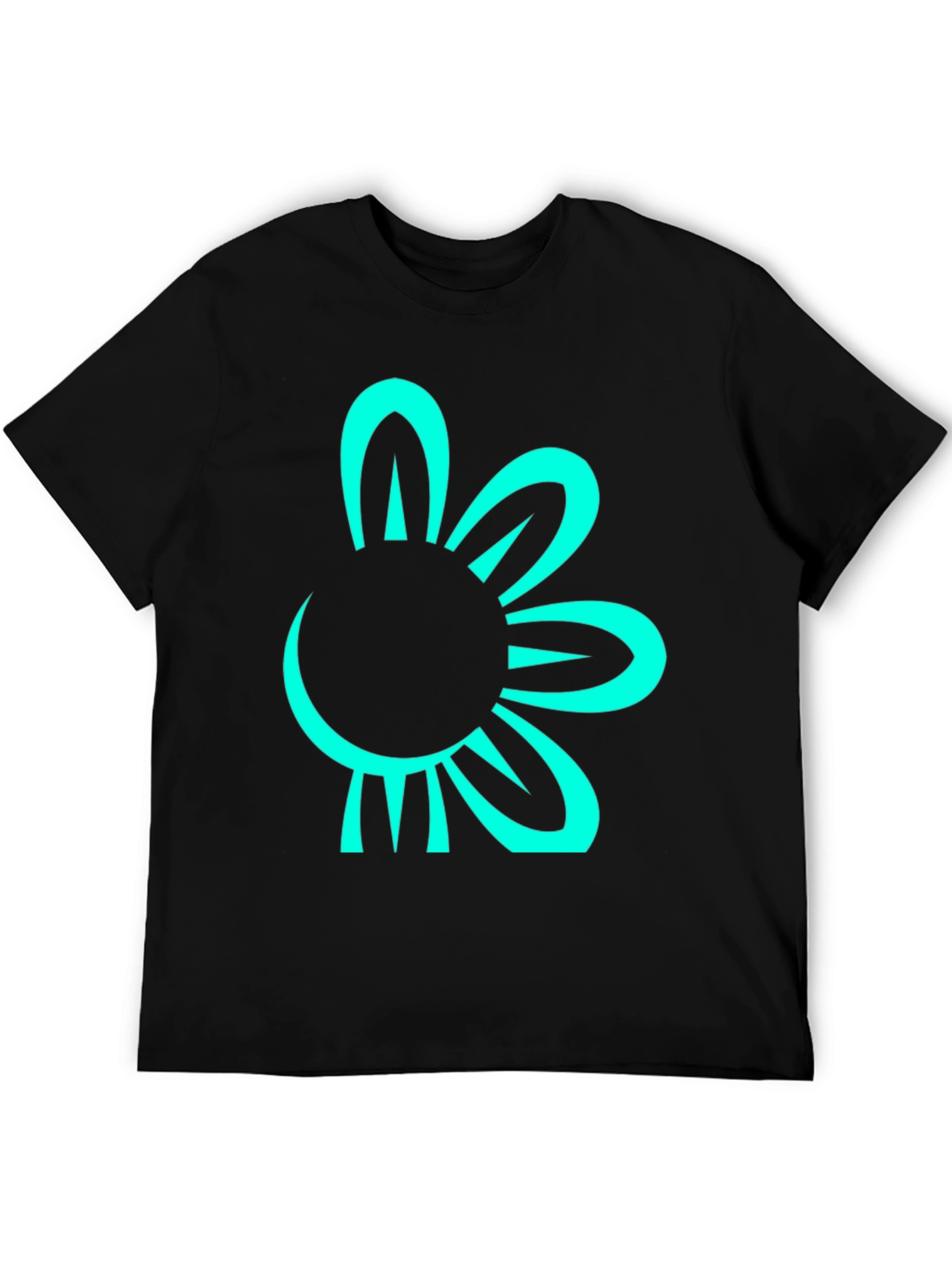 Black T-Shirt with Teal Flower Graphic