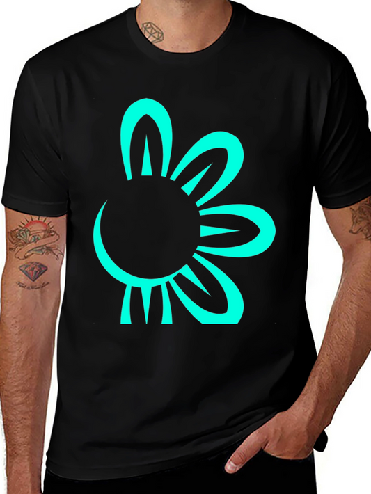 Black T-Shirt with Teal Flower Graphic