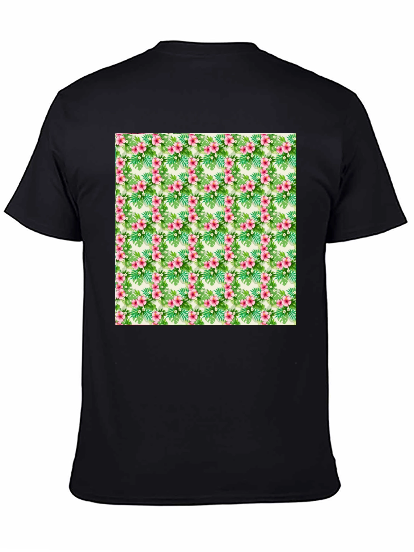 Tropical Floral Print Black T-Shirt