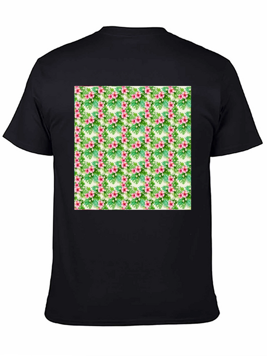 Tropical Floral Print Black T-Shirt