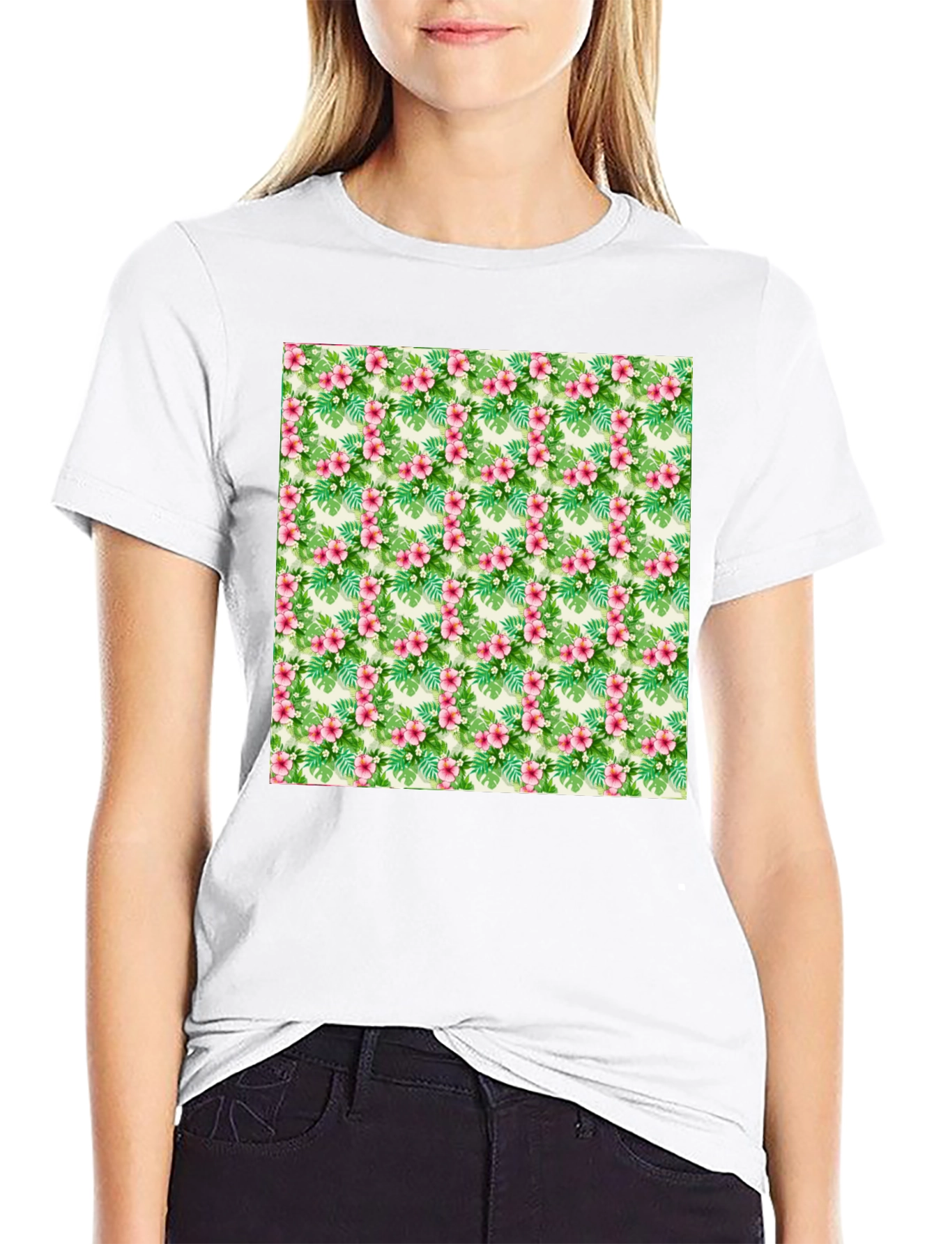Tropical Floral Print Black T-Shirt