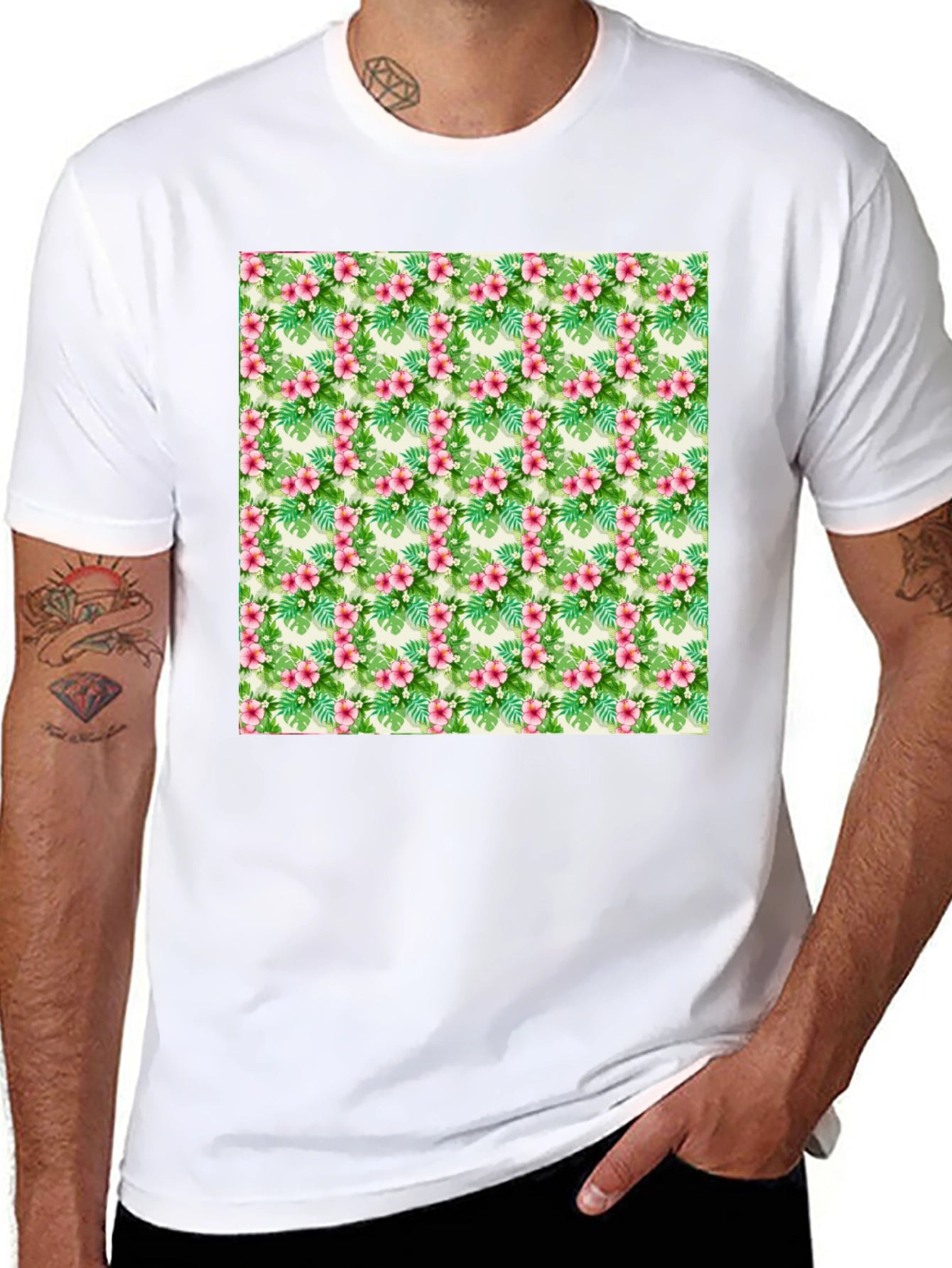 Tropical Floral Print Black T-Shirt