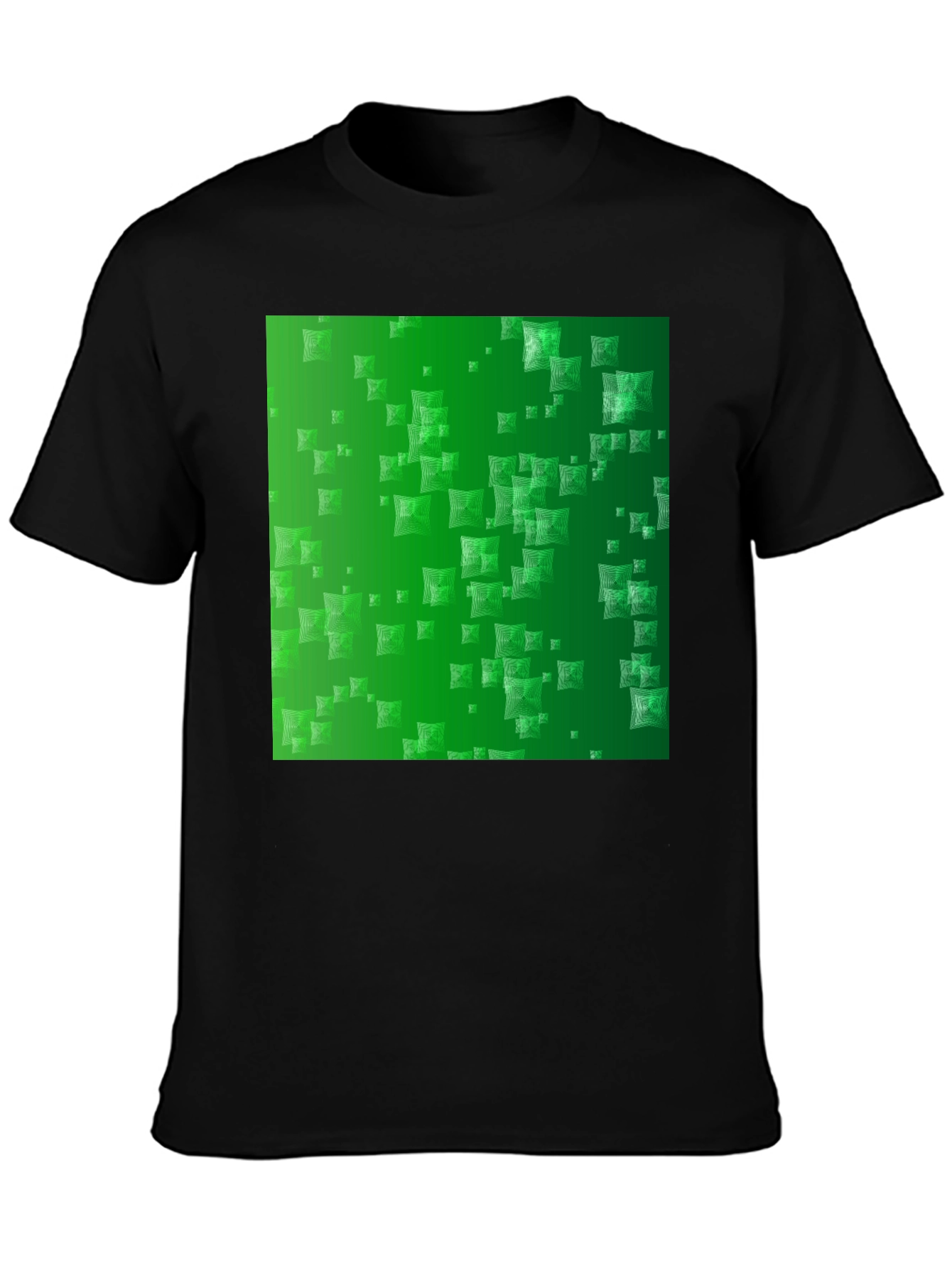 Stylish Black Tee with Green Square Design