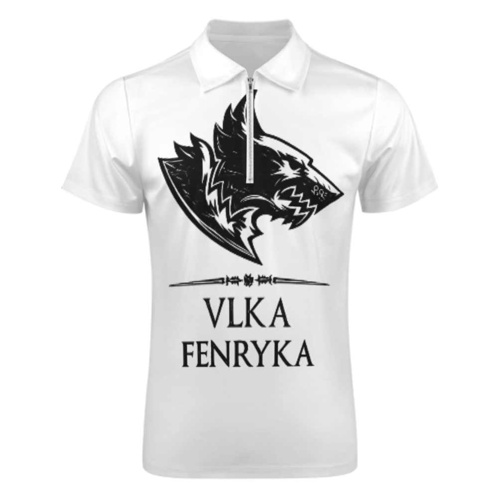 VLKA FENRYKA Viking Wolf Polo Shirt – Nordic Warrior Graphic Zip Collar Tee for Men(z162)