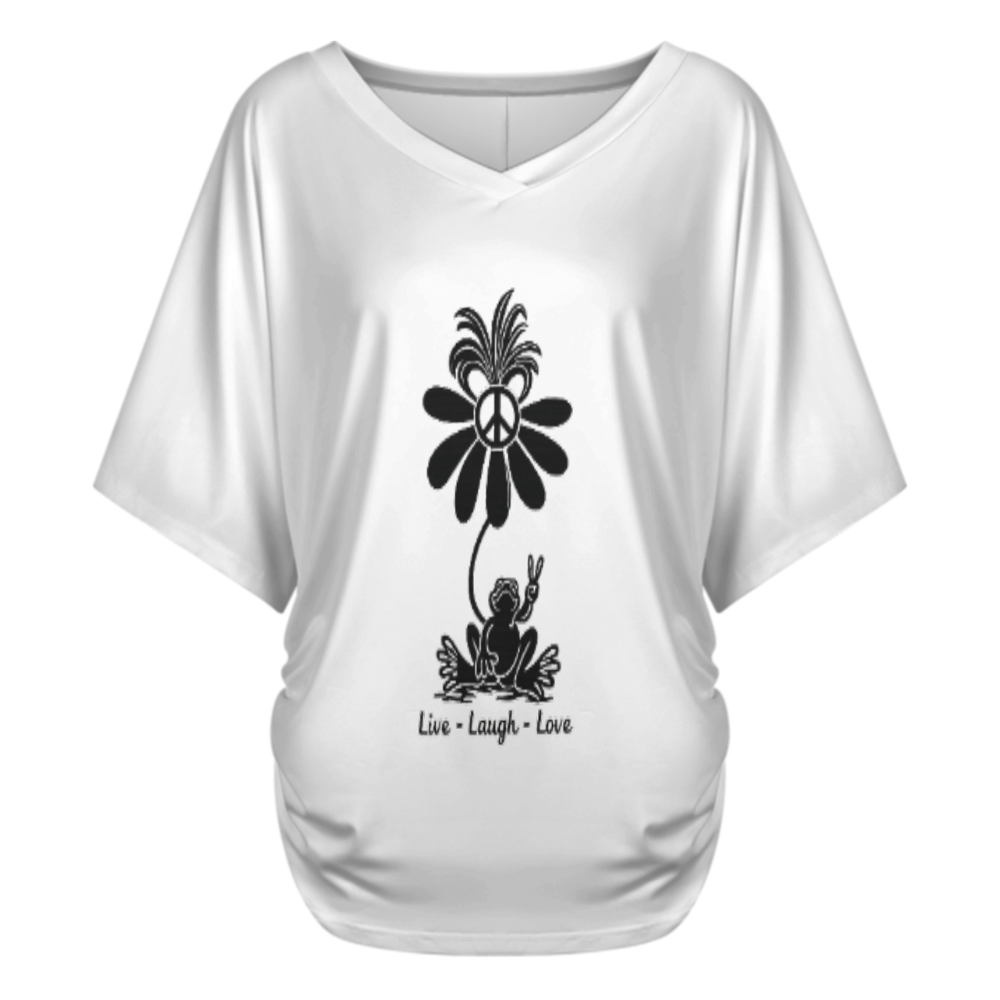 Women’s Peace Flower Frog Graphic V-Neck Tee – Retro Hippie Casual Shirt(z144)