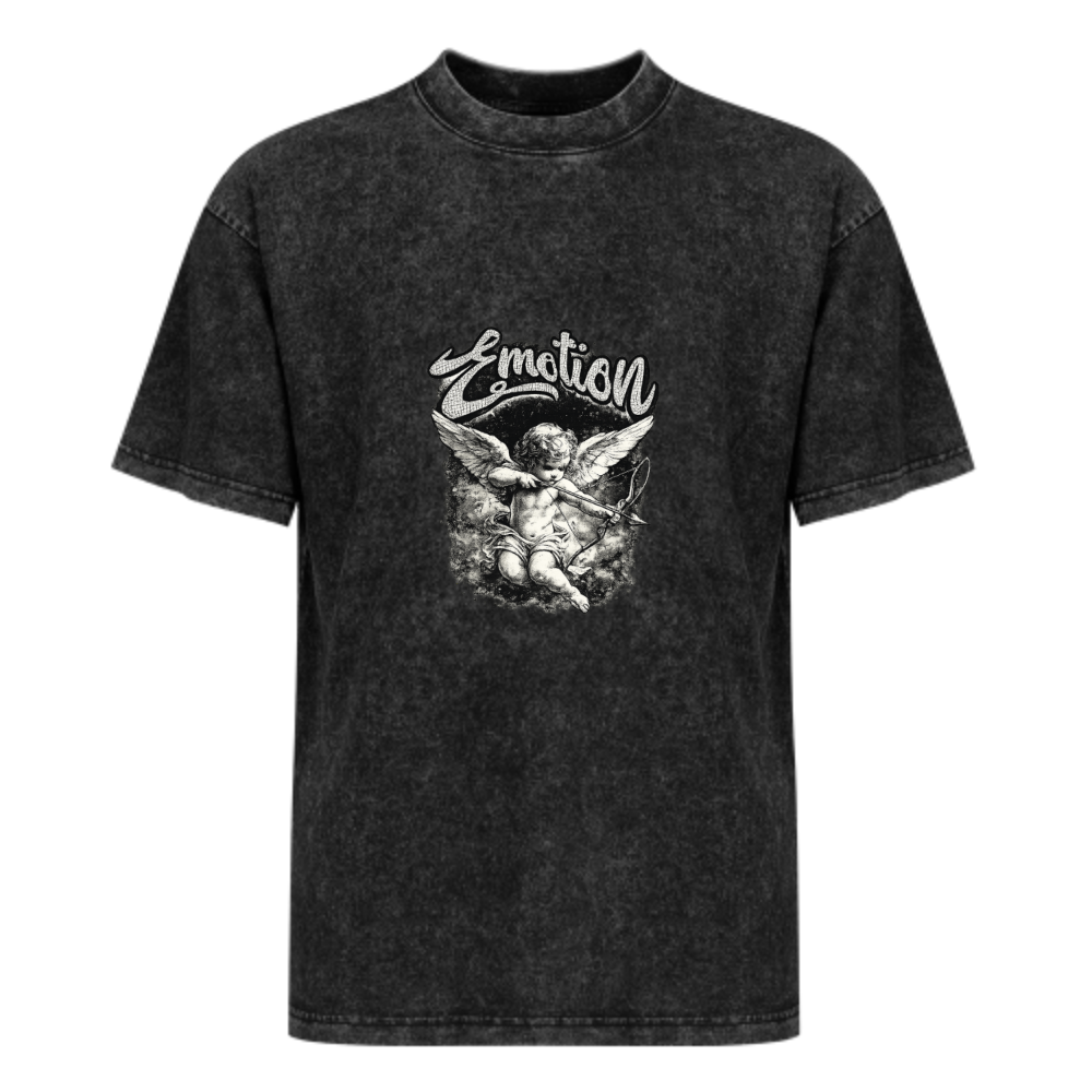 Emotion Angel Graphic Vintage Washed T-Shirt | Retro Cupid Streetwear Tee(z117)