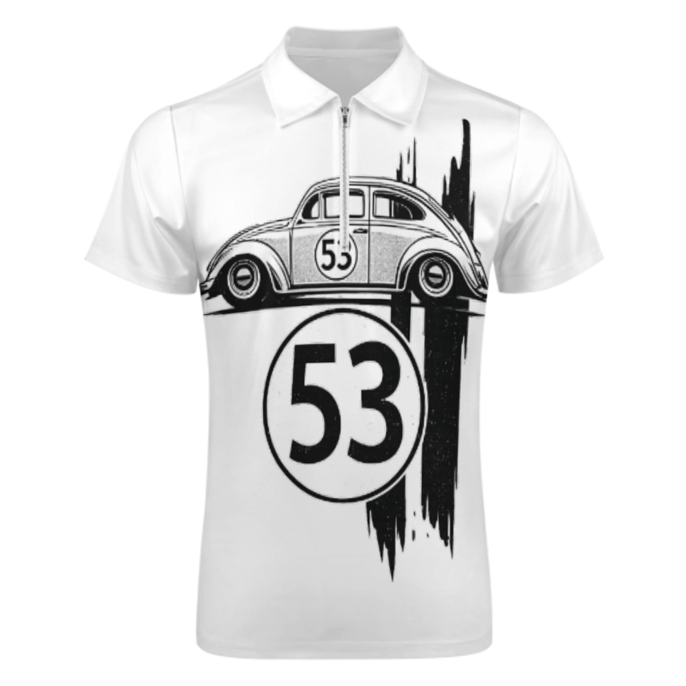 Retro 53 Beetle Graphic Polo Shirt – Classic Vintage Car Zip Collar Tee for Auto Lovers(z170)