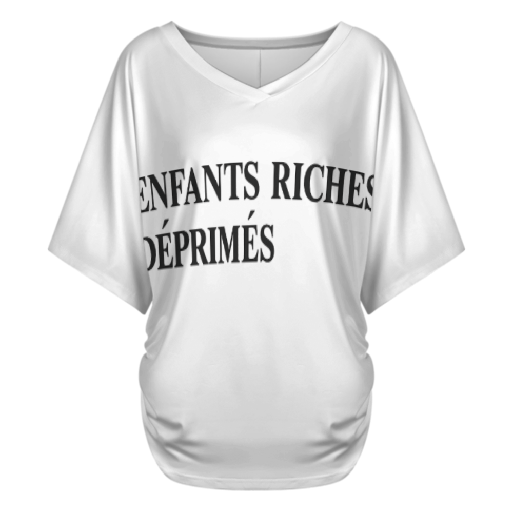 Women’s V-Neck Ruched Side Graphic T-Shirt – Soft Casual Fashion Tee for Everyday Wear(z141)